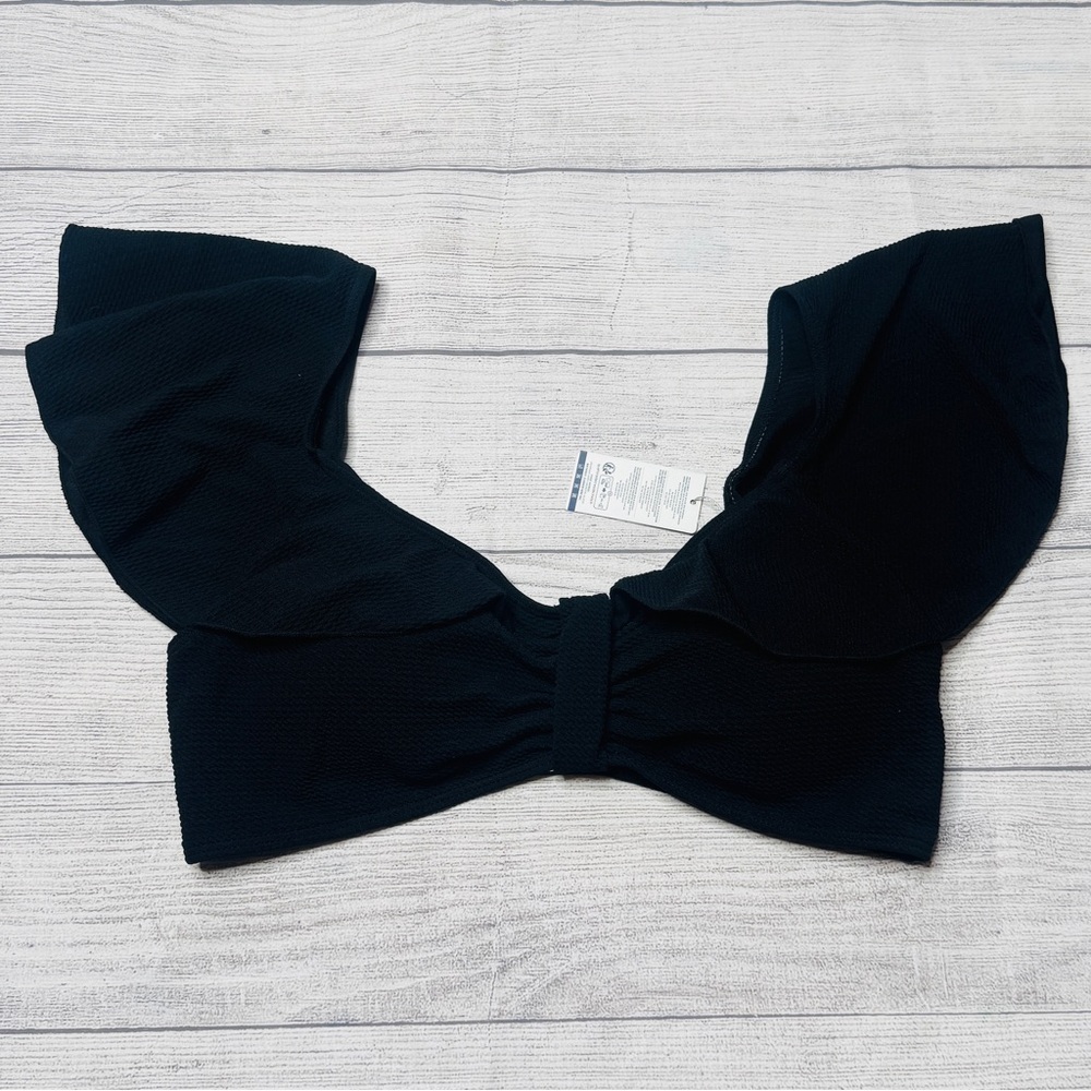 Summer Mae Maternity Flutter Sleeve Black Textured Bikini Top Size 10 NWT‎